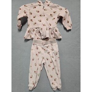 Ralph Lauren Girls Pink Floral Velour Tracksuit Set Hoodie Pants Size 18M